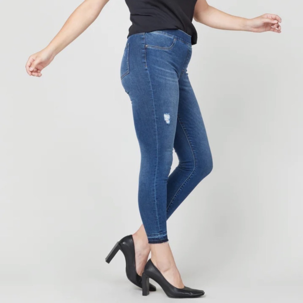 Spanx Distressed Ankle Skinny Jeans Medium Wash Raw Hem Medium P2